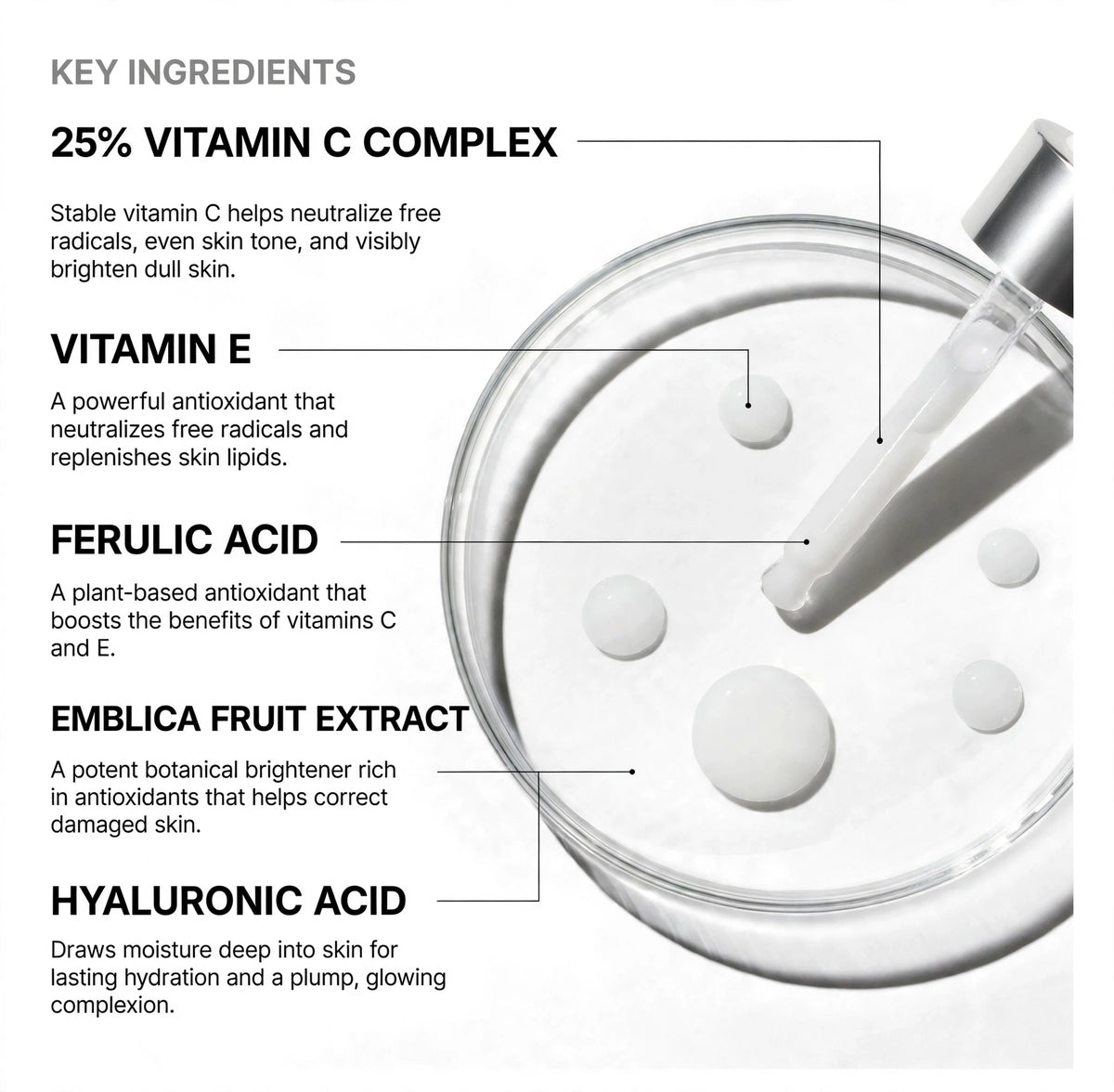 Vitamin C hydrating serum drops for dull uneven skin