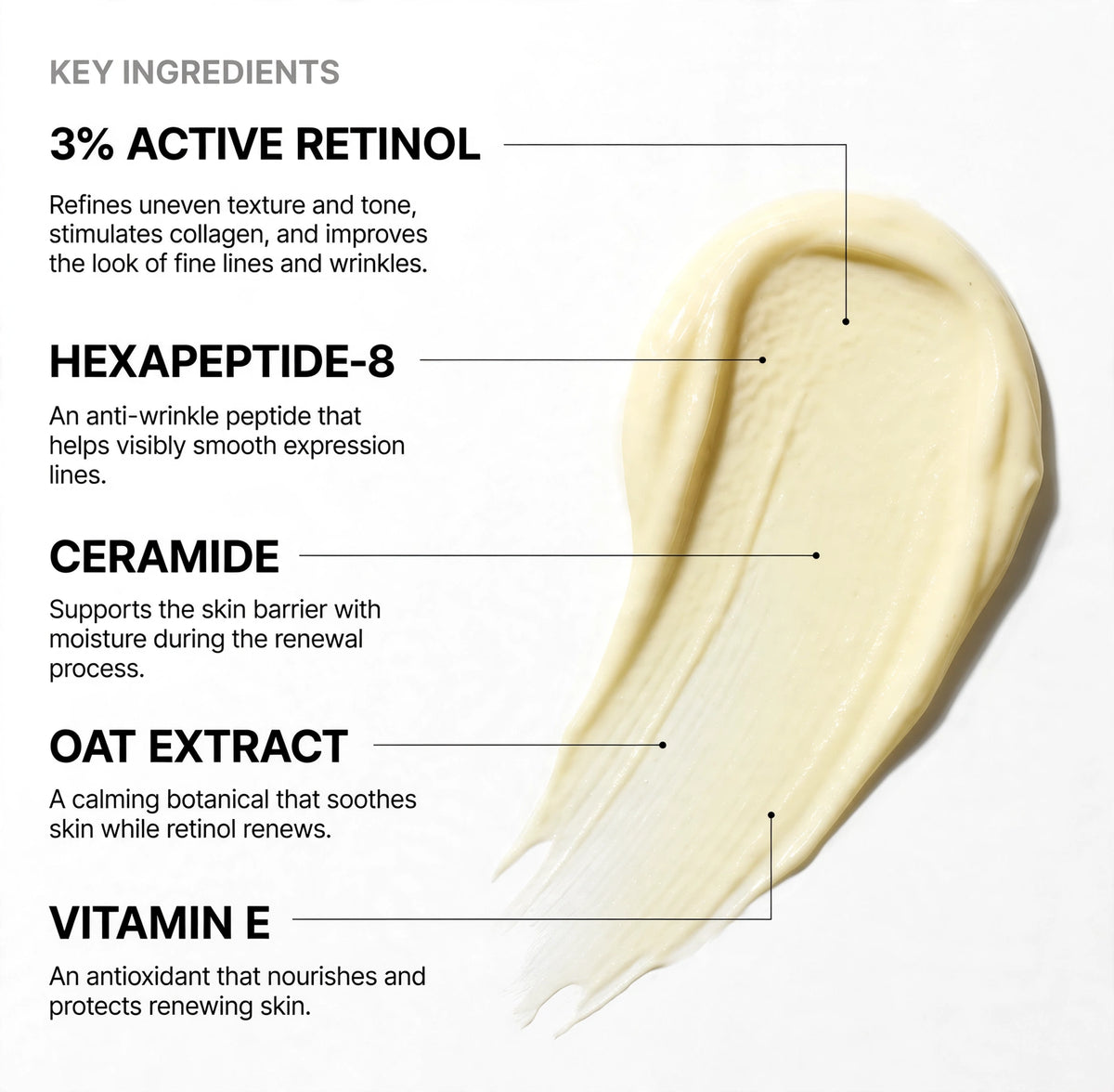 Rich retinol cream texture for anti-aging skincare routine